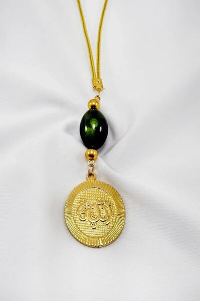 Ellipse Green Black Dual Color Ellipse Beaded Allah Word Car Rearview Mirror Ornament, New Car Gift