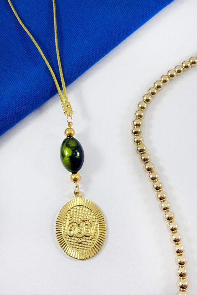 Elips Yeşil Siyah Çift Renkli Elips Boncuklu Allah Lafzı Araba Dikiz Ayna Süsü, Yeni Araba Hediyesi