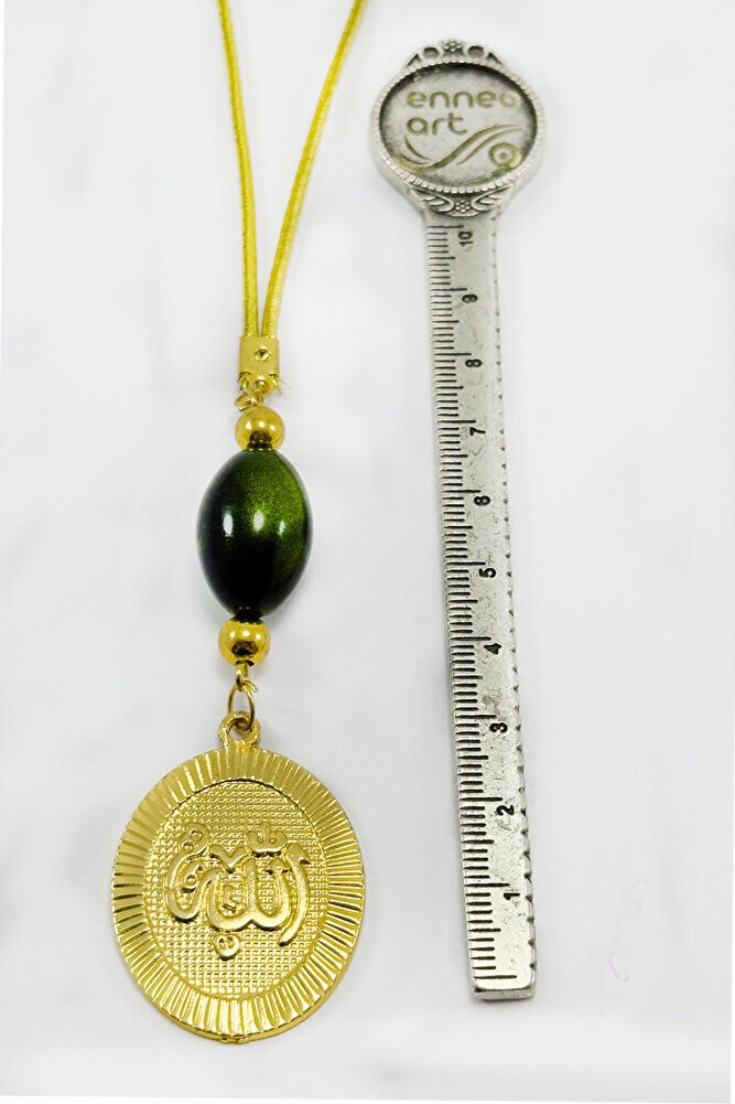 Elips Yeşil Siyah Çift Renkli Elips Boncuklu Allah Lafzı Araba Dikiz Ayna Süsü, Yeni Araba Hediyesi