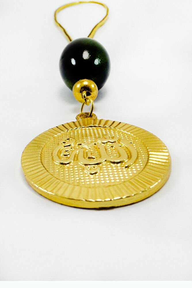 Elips Yeşil Siyah Çift Renkli Elips Boncuklu Allah Lafzı Araba Dikiz Ayna Süsü, Yeni Araba Hediyesi