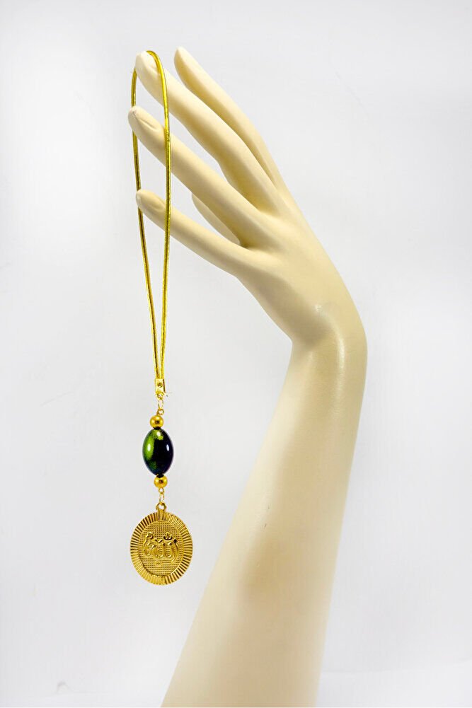 Elips Yeşil Siyah Çift Renkli Elips Boncuklu Allah Lafzı Araba Dikiz Ayna Süsü, Yeni Araba Hediyesi