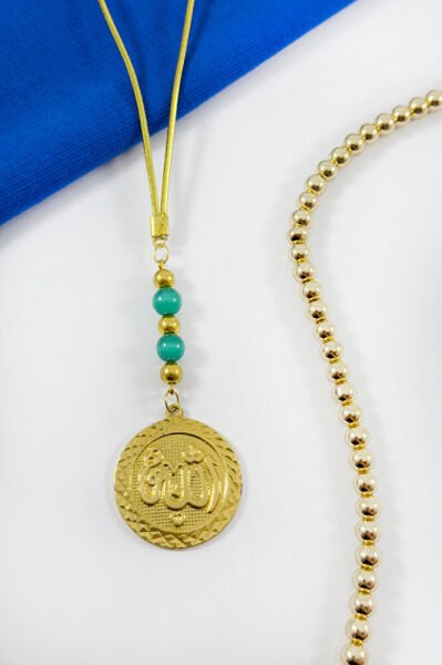 Car Rearview Mirror Ornament with Turquoise Beads and the Word of Allah, New Car Gift