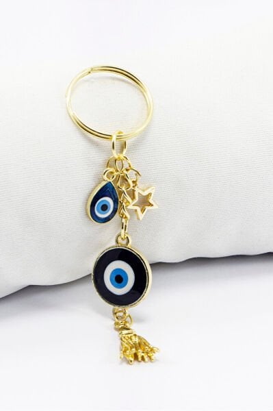 Handmade Navy Blue Drop Figured Pendant Keychain, Evil Eye Keychain for Gift