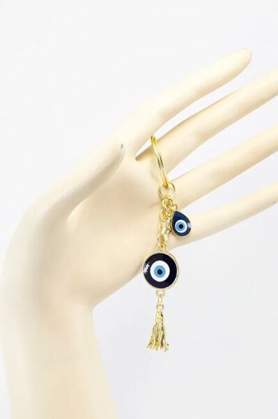 Handmade Navy Blue Drop Figured Pendant Keychain, Evil Eye Keychain for Gift