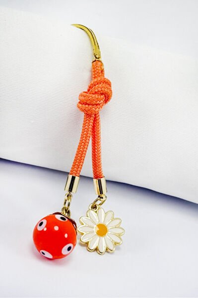 Orange Glass Evil Eye Beaded Daisy Car Rearview Mirror Ornament, New Car Gift