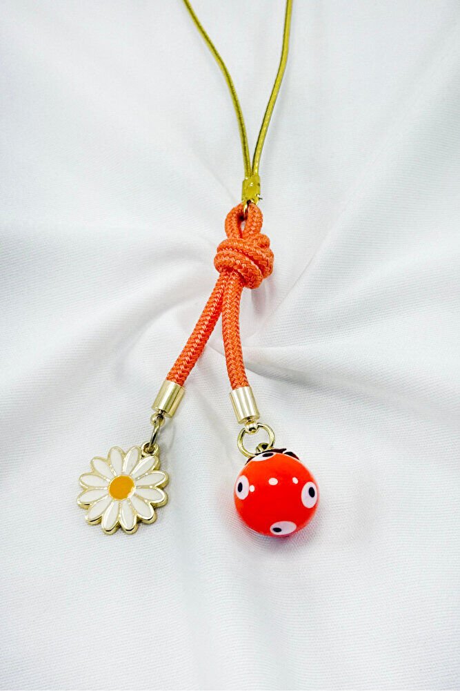 Turuncu Renkli Cam Nazar Boncuklu Papatyalı Araba Dikiz Ayna Süsü, Yeni Araba Hediyesi