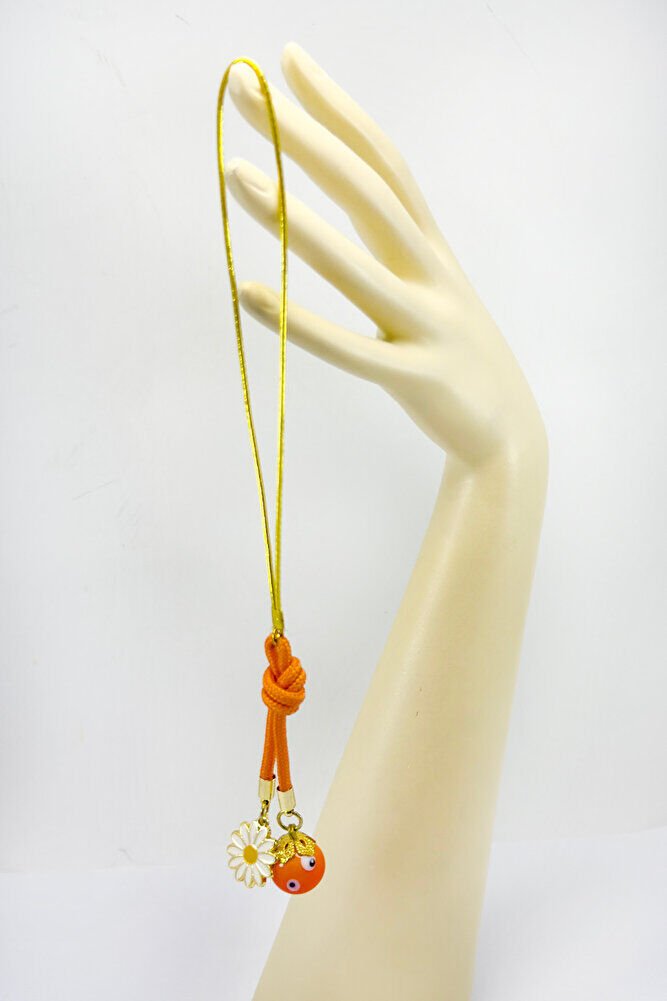 Turuncu Renkli Cam Nazar Boncuklu Papatyalı Araba Dikiz Ayna Süsü, Yeni Araba Hediyesi