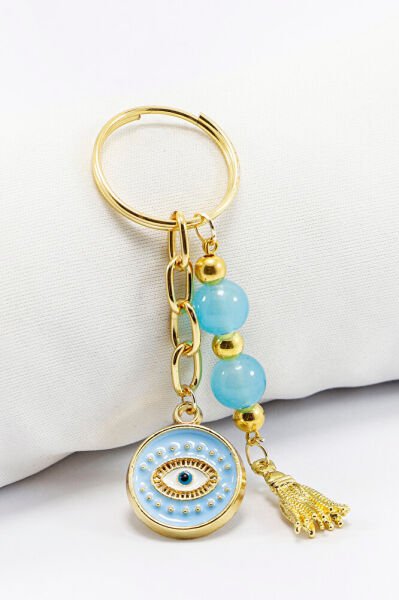 Turquoise Cluster Beaded Eye Figured Keychain, Gift Keychain