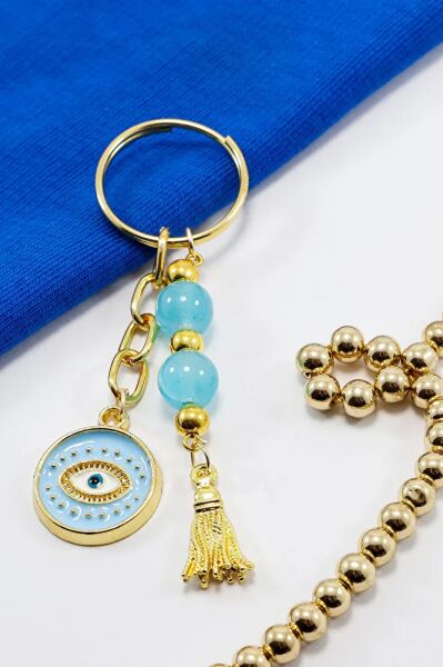 Turquoise Cluster Beaded Eye Figured Keychain, Gift Keychain