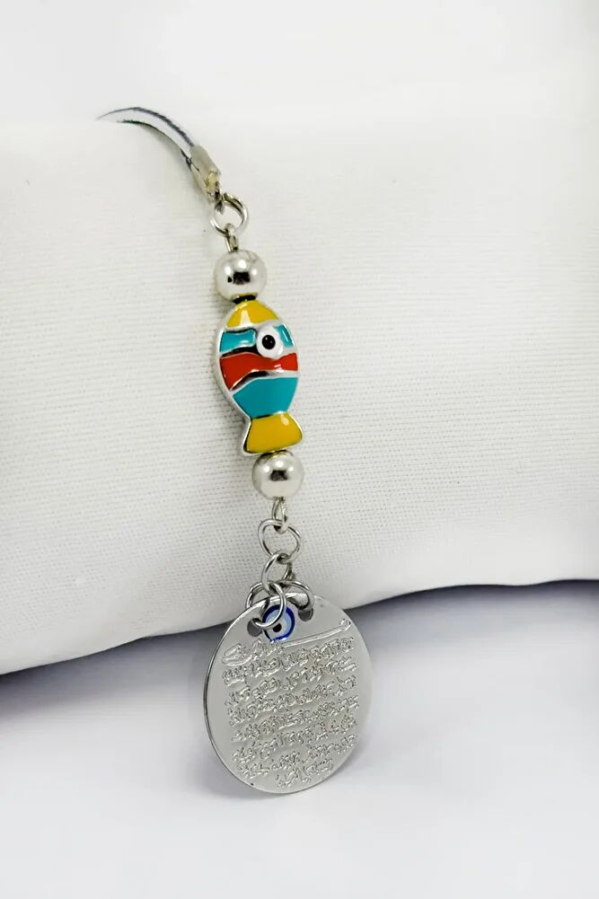 Renkli Mineli Balık Figürlü Metal Ayetel Kürsi Araba Dikiz Ayna Süsü