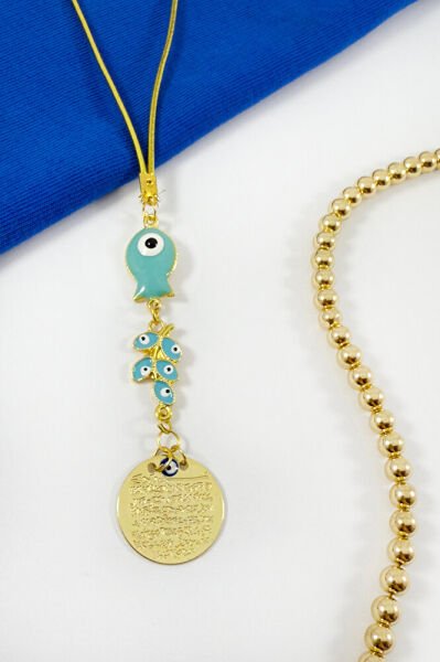 Blue Fish Cluster Evil Eye Metal Ayetel Kursi Prayer Car Rearview Mirror Ornament, New Car Gift