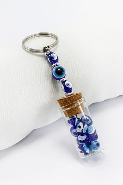 El Yapımı Cam Şişe İçerisinde Nazar Boncuklu Anahtarlık, Hediyelik Anahtarlık