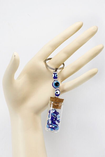 El Yapımı Cam Şişe İçerisinde Nazar Boncuklu Anahtarlık, Hediyelik Anahtarlık