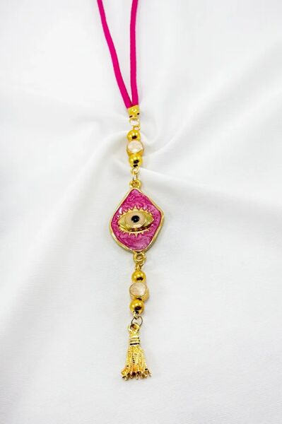 Pink Beaded Eye Figured Car Rearview Mirror Ornament, New Car Gift