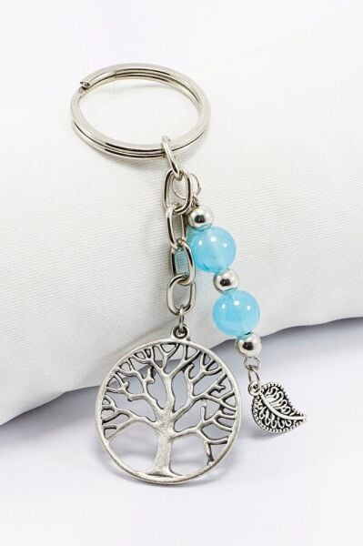 Turquoise Beaded Cluster Leaf Tree of Life Keychain