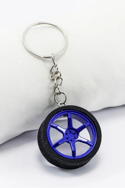 Lacivert Jantlı Mini Tekerlek Anahtarlık, Hediyelik Tekerlek Figürlü Anahtarlık
