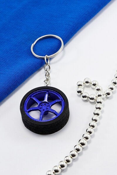 Lacivert Jantlı Mini Tekerlek Anahtarlık, Hediyelik Tekerlek Figürlü Anahtarlık
