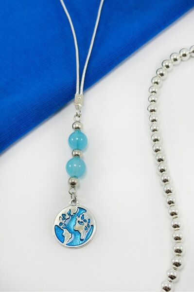 Turquoise Beaded Enamel World Car Rearview Mirror Ornament, New Car Gift