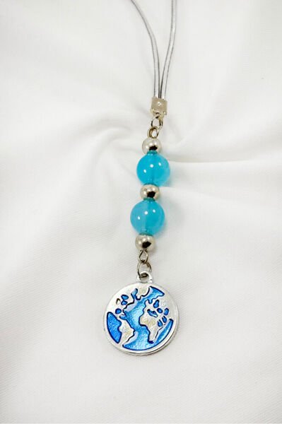 Turquoise Beaded Enamel World Car Rearview Mirror Ornament, New Car Gift