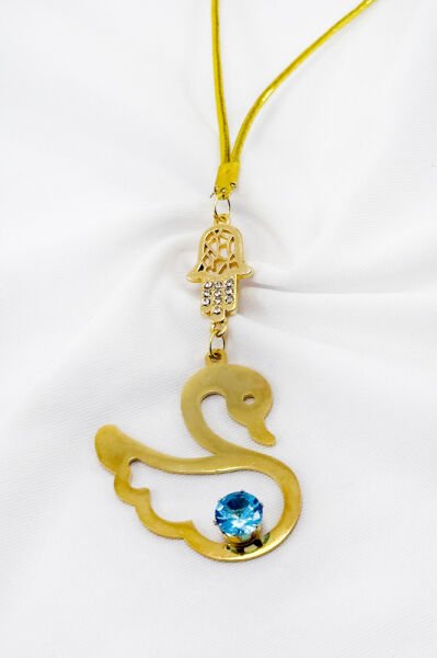 Shiny Stone Hamsa Hand Stainless Steel Swan Figured Car Rearview Mirror Ornament, New Car Gift