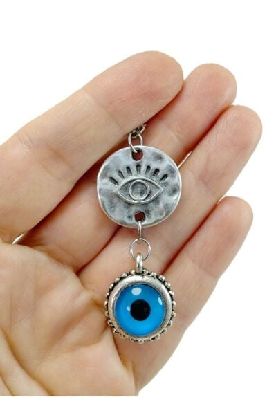 Eskitme Metal Nazar Boncuğu Araba Dikiz Ayna Süsü İkili Göz Hediyelik Aksesuar