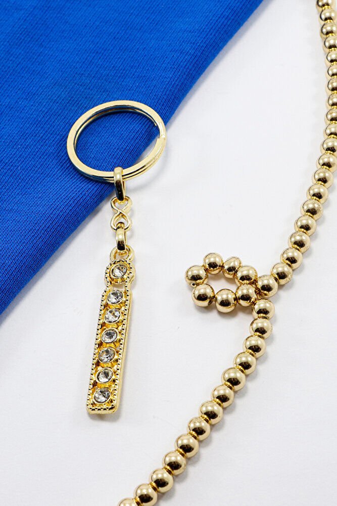 Gold Color Shiny Stone Letter I Keychain, Gift Letter Keychain