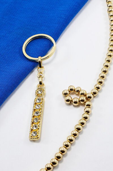 Gold Color Shiny Stone Letter I Keychain, Gift Letter Keychain