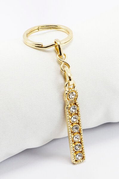 Gold Color Shiny Stone Letter I Keychain, Gift Letter Keychain