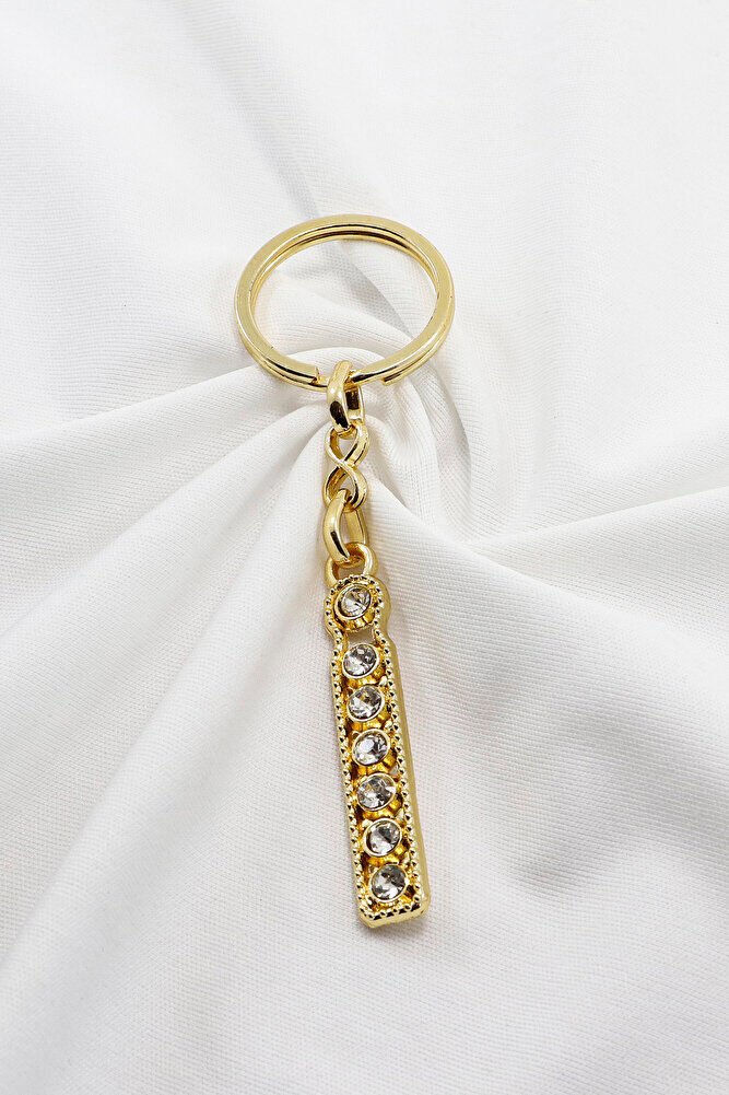 Gold Color Shiny Stone Letter I Keychain, Gift Letter Keychain