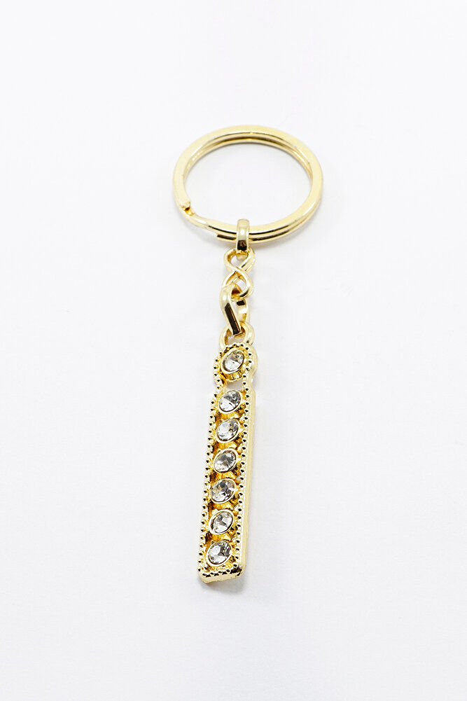 Gold Color Shiny Stone Letter I Keychain, Gift Letter Keychain