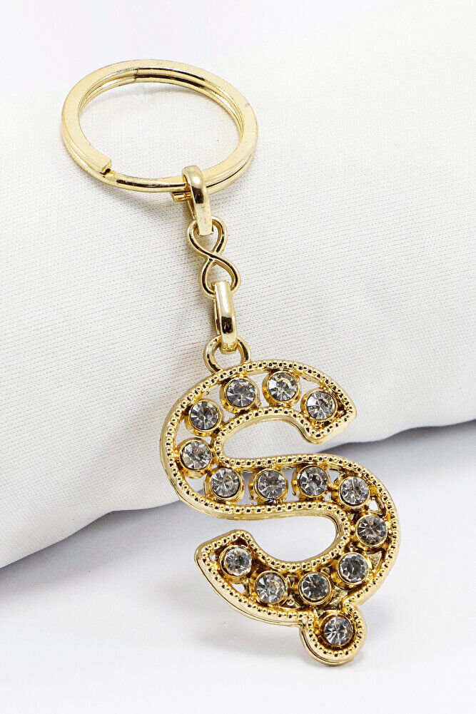 Gold Renkli Parlak Taşlı Ş Harfi Anahtarlık, Hediyelik Harfli Anahtarlık