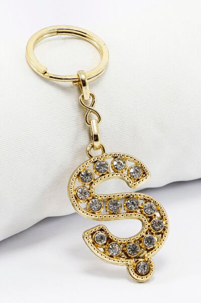 Gold Color Shiny Stone Letter S Keychain, Gift Letter Keychain