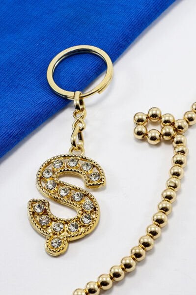 Gold Color Shiny Stone Letter S Keychain, Gift Letter Keychain