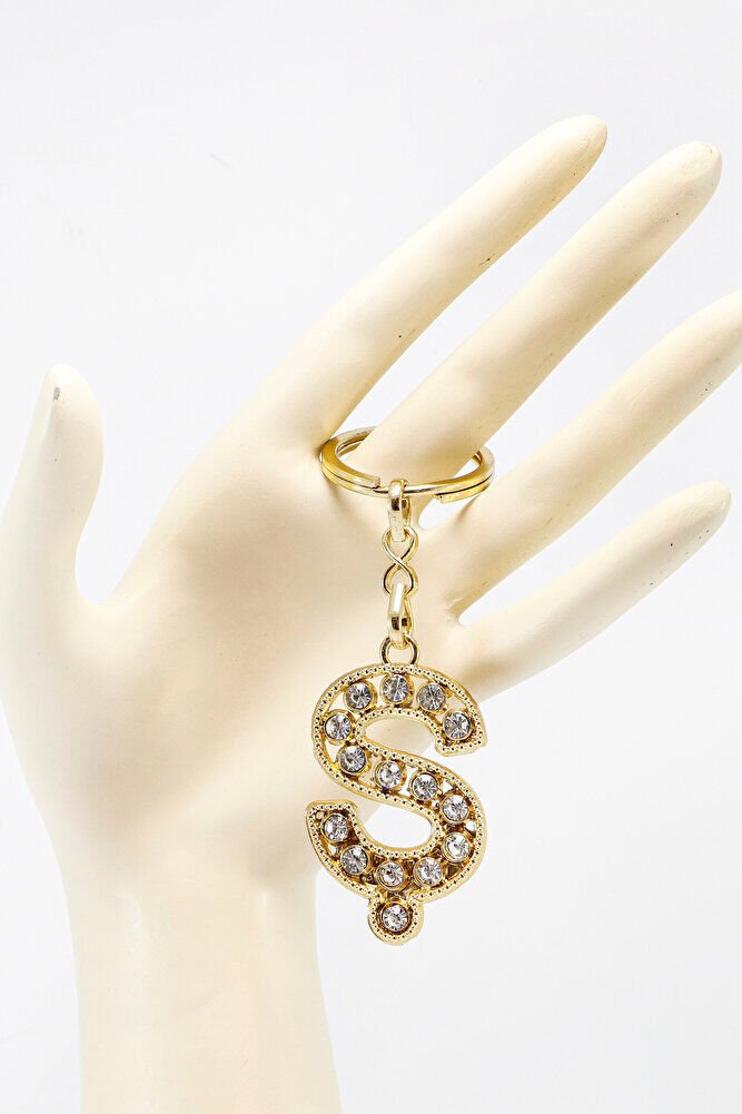 Gold Renkli Parlak Taşlı Ş Harfi Anahtarlık, Hediyelik Harfli Anahtarlık