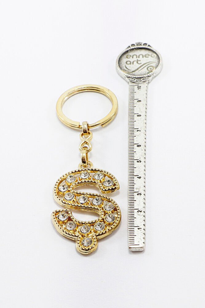 Gold Renkli Parlak Taşlı Ş Harfi Anahtarlık, Hediyelik Harfli Anahtarlık