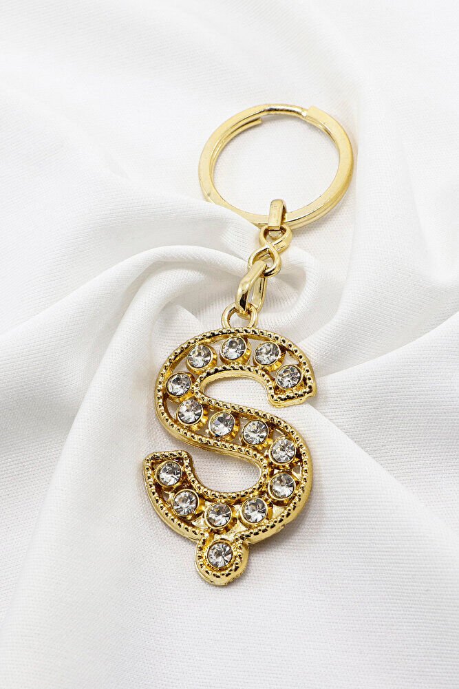 Gold Renkli Parlak Taşlı Ş Harfi Anahtarlık, Hediyelik Harfli Anahtarlık