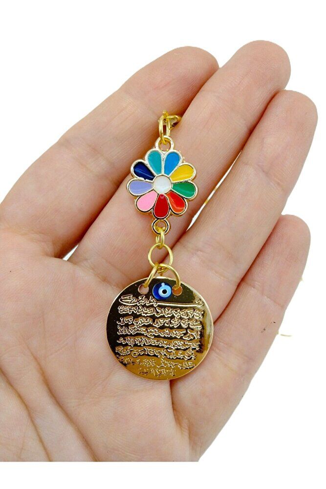 Metal Ayetel Kürsi Araba Dikiz Ayna Süsü Metal Rengarenk Çiçekli Hediyelik Lüks Aksesuar