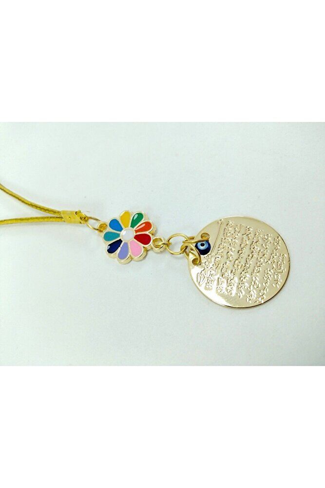 Metal Ayetel Kürsi Araba Dikiz Ayna Süsü Metal Rengarenk Çiçekli Hediyelik Lüks Aksesuar