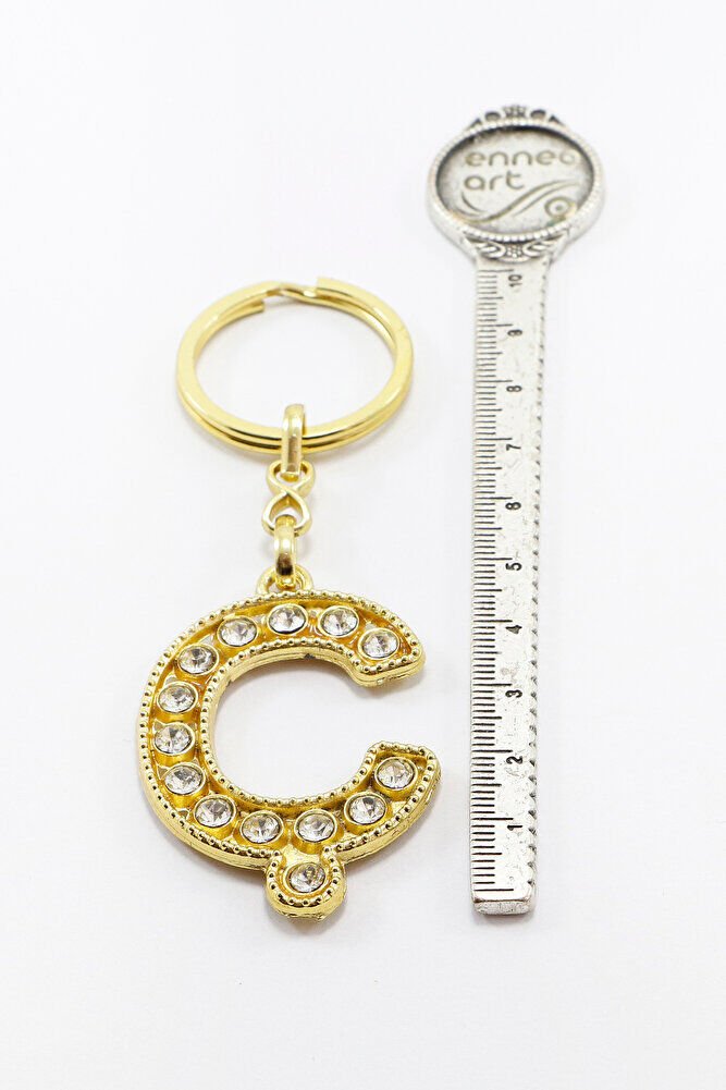 Gold Color Shiny Stone Letter C Keychain, Gift Letter Keychain