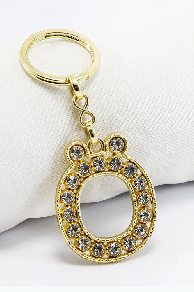 Gold Color Shiny Stone Letter Ö Keychain, Gift Letter Keychain