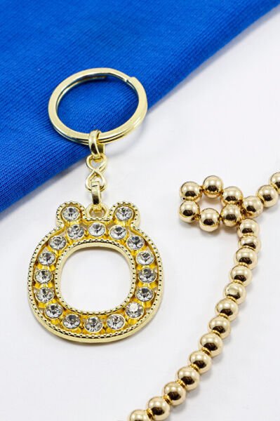 Gold Color Shiny Stone Letter Ö Keychain, Gift Letter Keychain