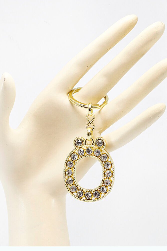 Gold Color Shiny Stone Letter Ö Keychain, Gift Letter Keychain
