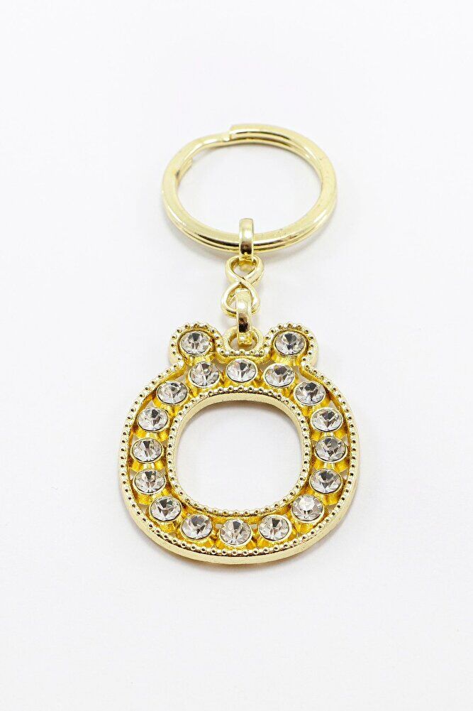 Gold Color Shiny Stone Letter Ö Keychain, Gift Letter Keychain