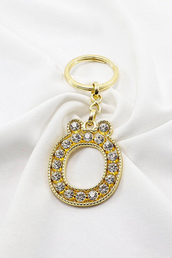 Gold Color Shiny Stone Letter Ö Keychain, Gift Letter Keychain