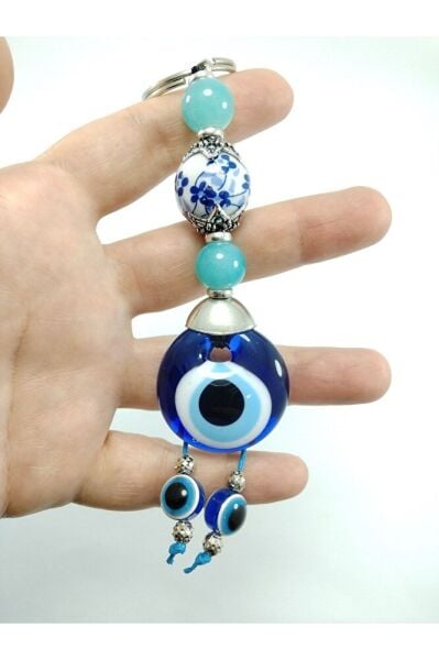 Nazar Boncuğu Anahtarlık / Araba Dikiz Ayna Süsü El Yapımı Cam Küf Yeşili Hediyelik Aksesuar