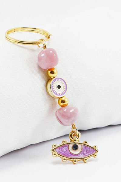 Lilac Pearl Framed Eye Keychain, Evil Eye Gift Bag Ornament