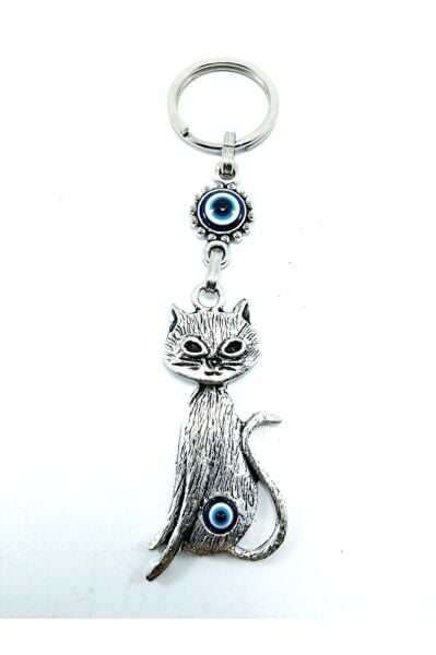 Nazar Boncuğu Metal Kedi Anahtarlık/dikiz Ayna Süsü Hediyelik Eşya