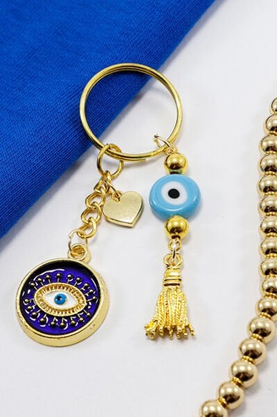 Dark Blue Enamel Framed Eye Blue Evil Eye Keychain, Heart Gift Bag Ornament