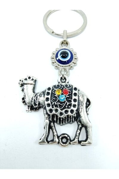 Nazar Boncuğu Metal Taşlı Deve Anahtarlık / Araba Dikiz Ayna Süsü Hediyelik Aksesuar