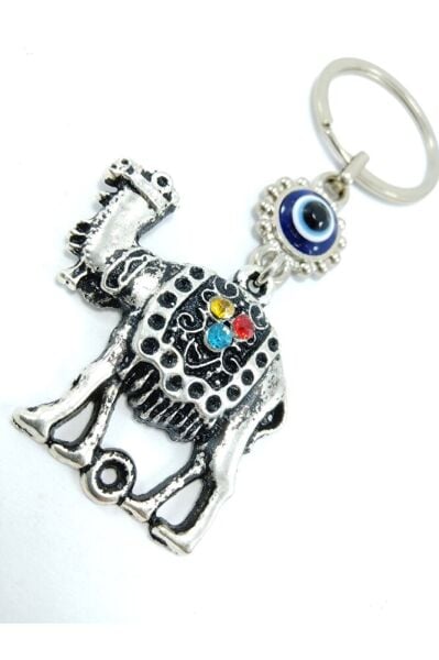 Nazar Boncuğu Metal Taşlı Deve Anahtarlık / Araba Dikiz Ayna Süsü Hediyelik Aksesuar